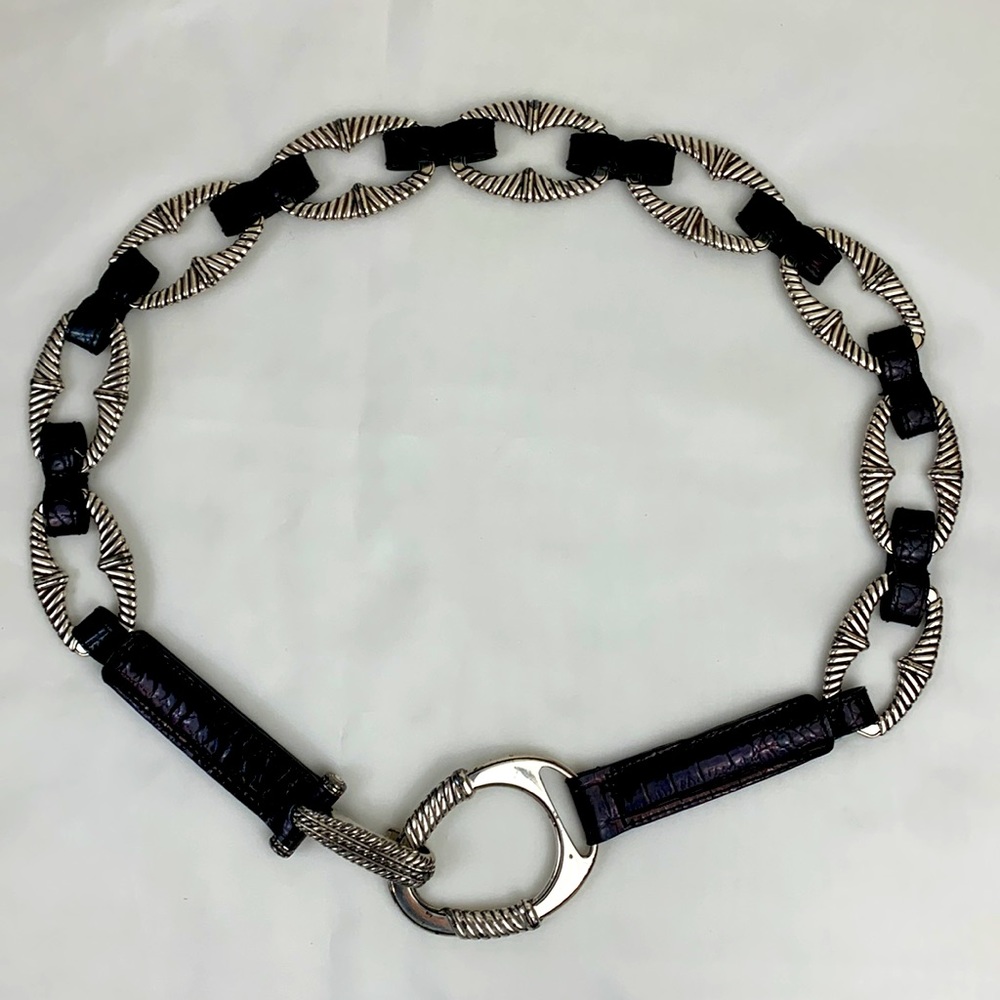 Brighton Silver Link Belt Brown Leather Sz 38